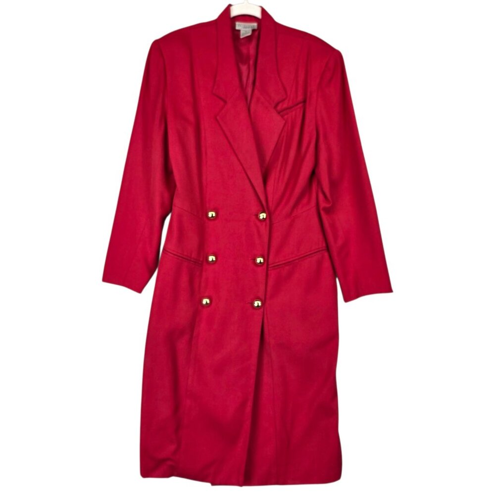 Nordstrom Point Of View Coat Womens 10 Red Double Breasted Twill Overcoat VTG